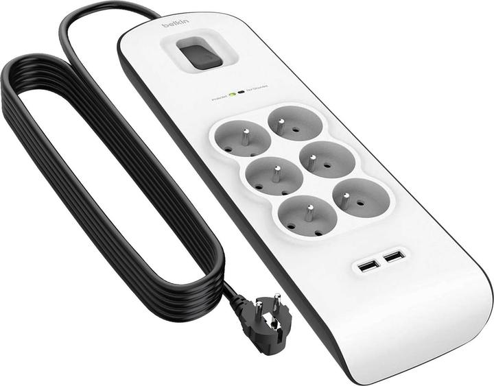 Actual product image Belkin BSV604ca2m White 6 AC outputs 2 m (6 x, CEE 7/5, 2 m)