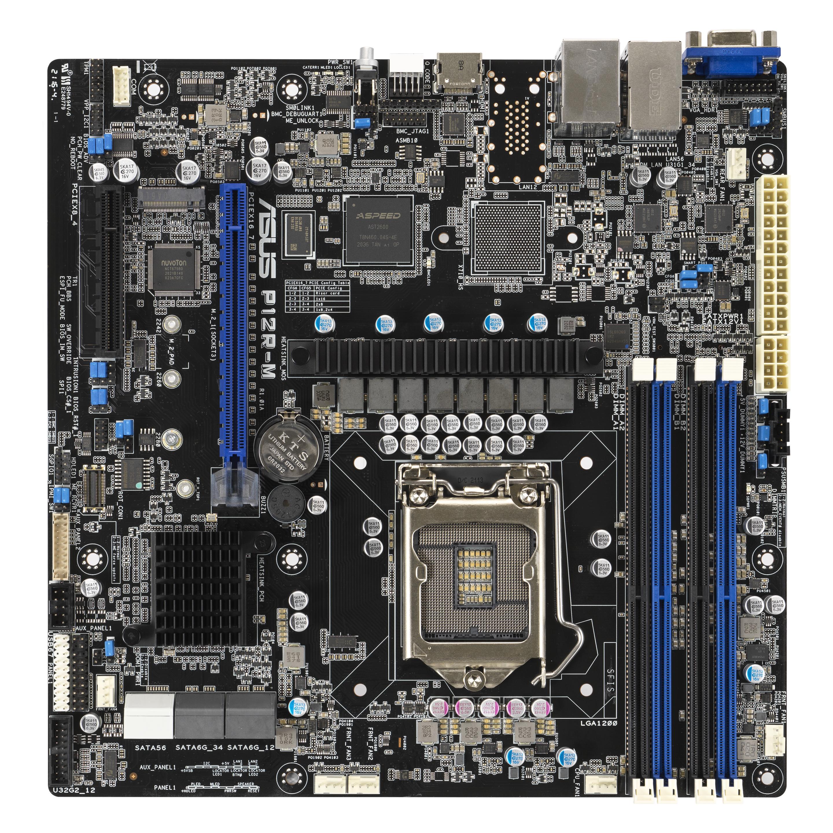 ASUS P12R-M LGA1200 mATX Server MB 4xDDR4 1xm.2 6xSATA (LGA 1200, Intel C252, mATX), Mainboard