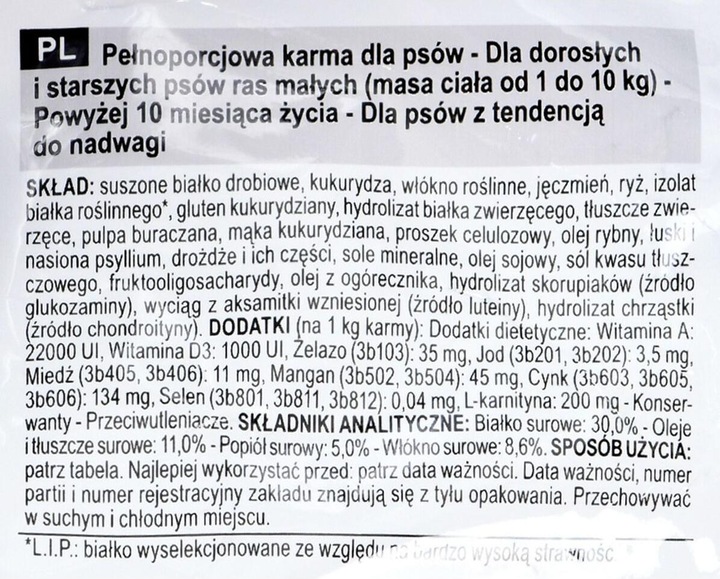 Nährwerte und Zutaten Royal Canin CCN Light Weight Care Mini (Adult, 1 Stk., 3000 g)