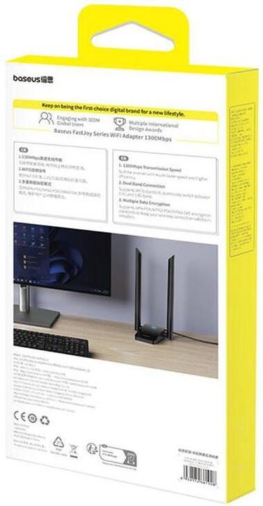 Produktbild Baseus Adapter WiFi FastJoy 1300Mbps (black) (USB-A, 2 Ports)