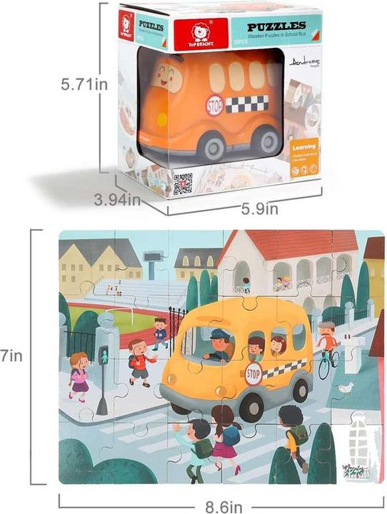 Immagine prodotto Topbright Toys La scuola di Houten Legpuzzel ha incontrato lo scuolabus, 24. (24 pezzi)
