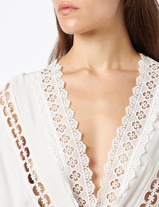 Actual product image Aleva Women's Kimono with Eyelet Details, Waist Tie, and Wide Sleeves (S)