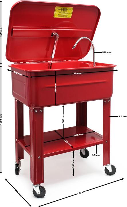 Image du produit Wiltec Laveur de pièces 75,7L acier Laveur de pièces sur roulettes