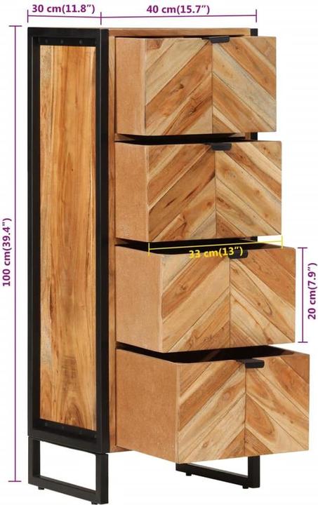 Produktbild vidaXL Badschrank Akazie und Eisen (40 x 30 x 100 cm)