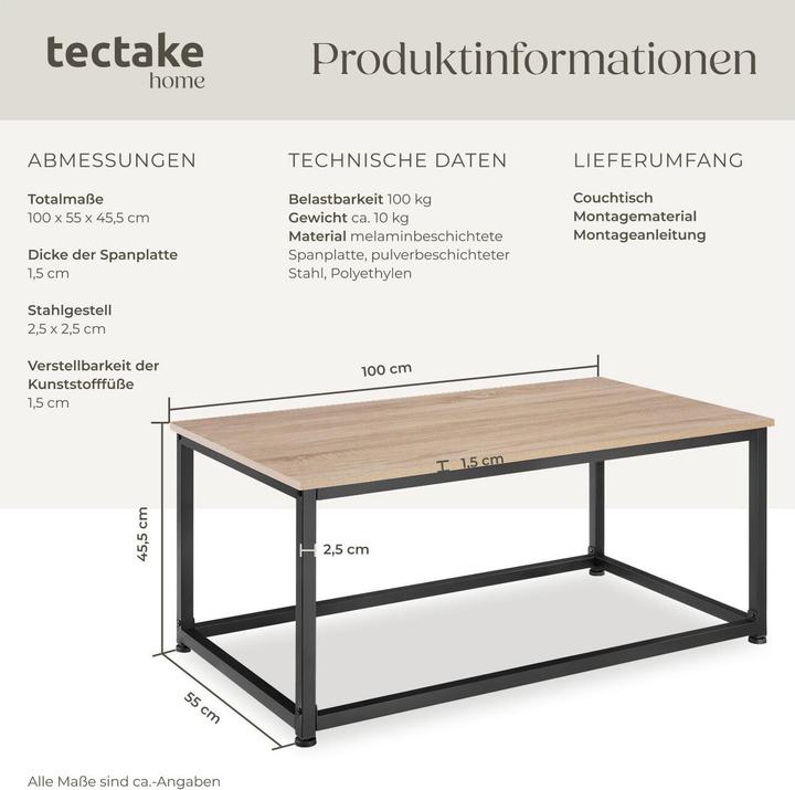 Image du produit tectake Table d’appoint Lynch 100x55x45,5cm