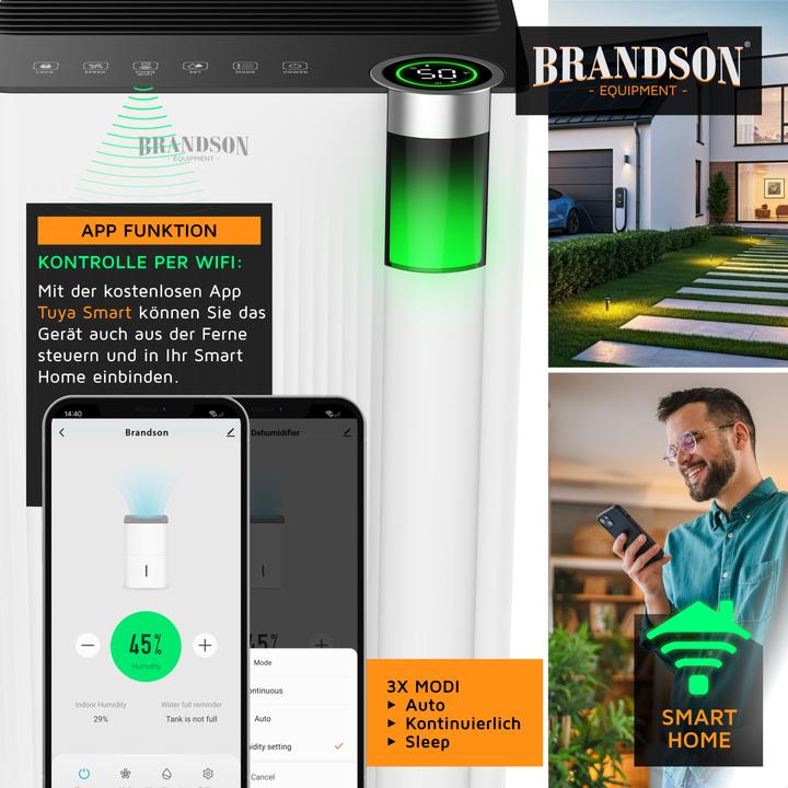 Produktbild Brandson Luftentfeuchter mit Kompressor 200 W, 12L/24h Entfeuchtungsleistung, Timer, 3 Modi, Wlan, Display (25 m², 12 l/24h)