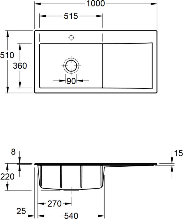 Image du produit Villeroy & Boch V&B Evier SUBWAY STYLE 60 1000x510mm Be li Lit manuel steam