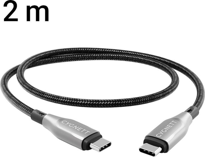Productafbeelding Cygnett Gepantserde USB-C naar USB-C 60W snellaadkabel USB 2.0 (2m, zwart) (2 m, USB 2.0, 60 W)