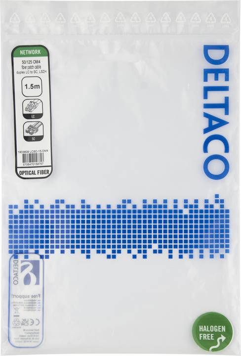 Actual product image Deltaco OM4 Fiber cable, LC - SC, duplex, multimode, 1,5m (1.50 m)