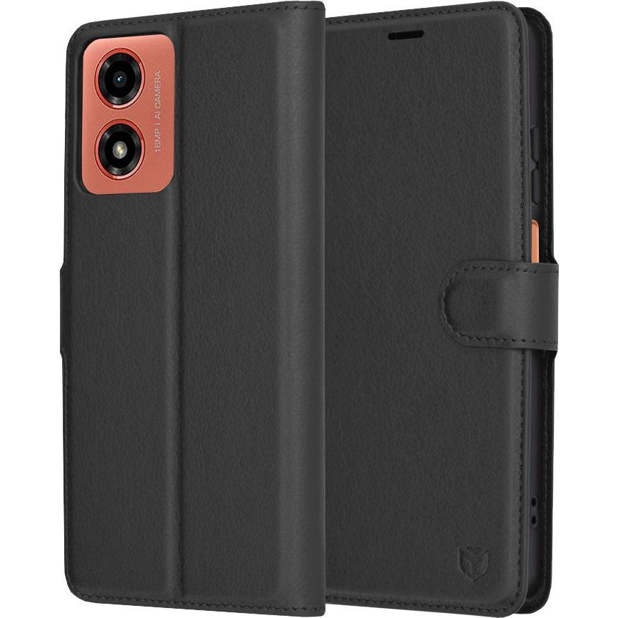 Techsuit - Leather Folio - Motorola Moto G04 / Moto G04s / Moto G24 / Moto E14 - Black (Motorola Moto E14, Motorola Moto G04, Motorola Moto G24), Cove