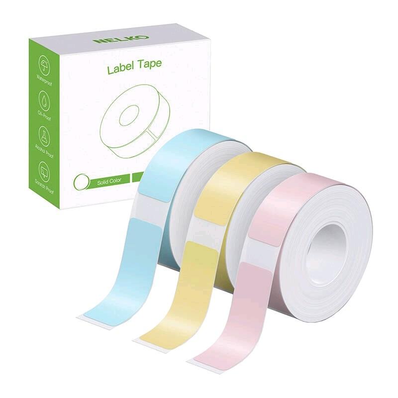 Thumbnail - Nelko, Etiketten, thermal label for label printer P21 (blue/yellow/pink, 12*40 mm.