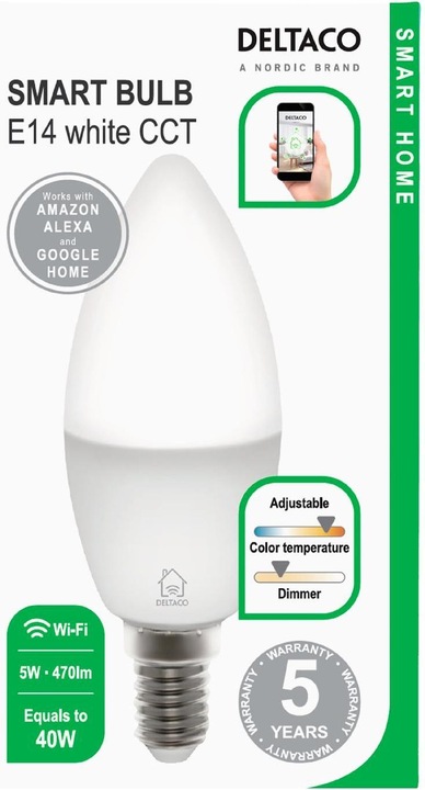 Produktbild Deltaco Smart LED light (E14, 5 W, 470 lm, 1 x, A)