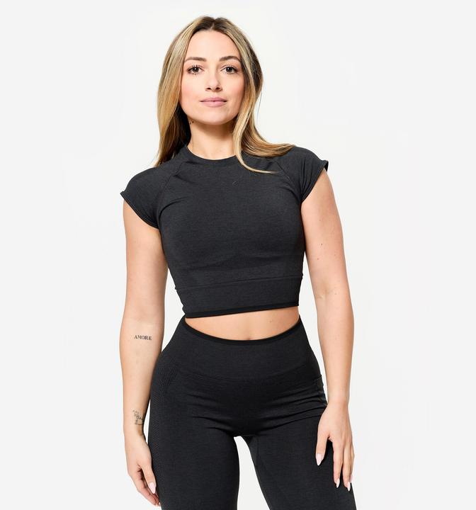 Image du produit Domyos Crop top seamless de musculation femme, noir (M)