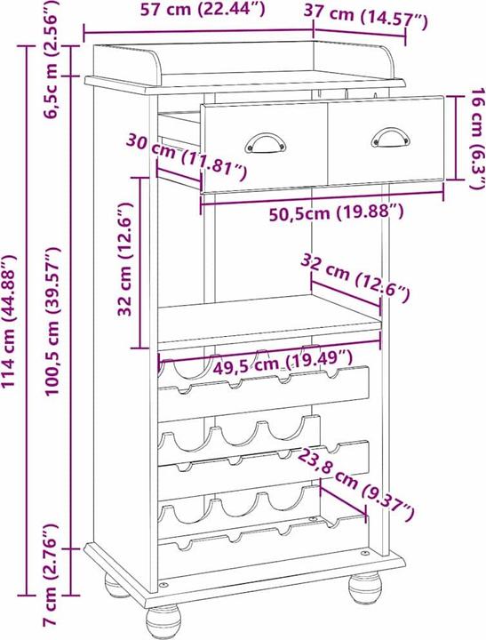 Productafbeelding vidaXL Weinlagerung (12 Flessen, 37 x 37 x 114 cm)