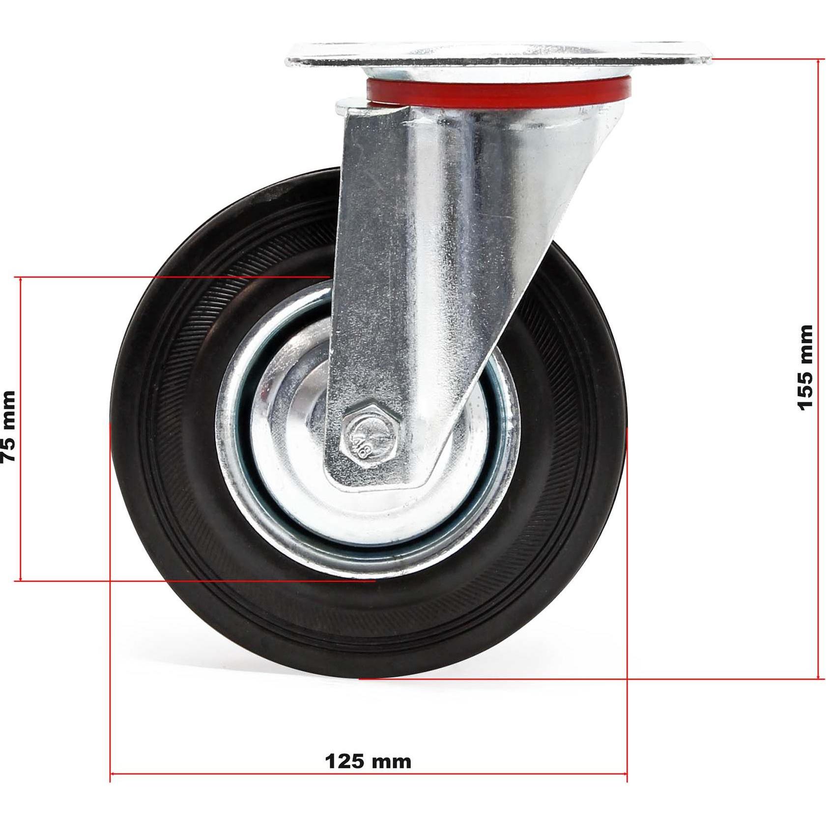 Thumbnail - Wiltec, Möbelrollen, Lenkrollen Set 2x Vollgummirad 125mm Transportrolle 100kg Metallfelge Möbelrollen