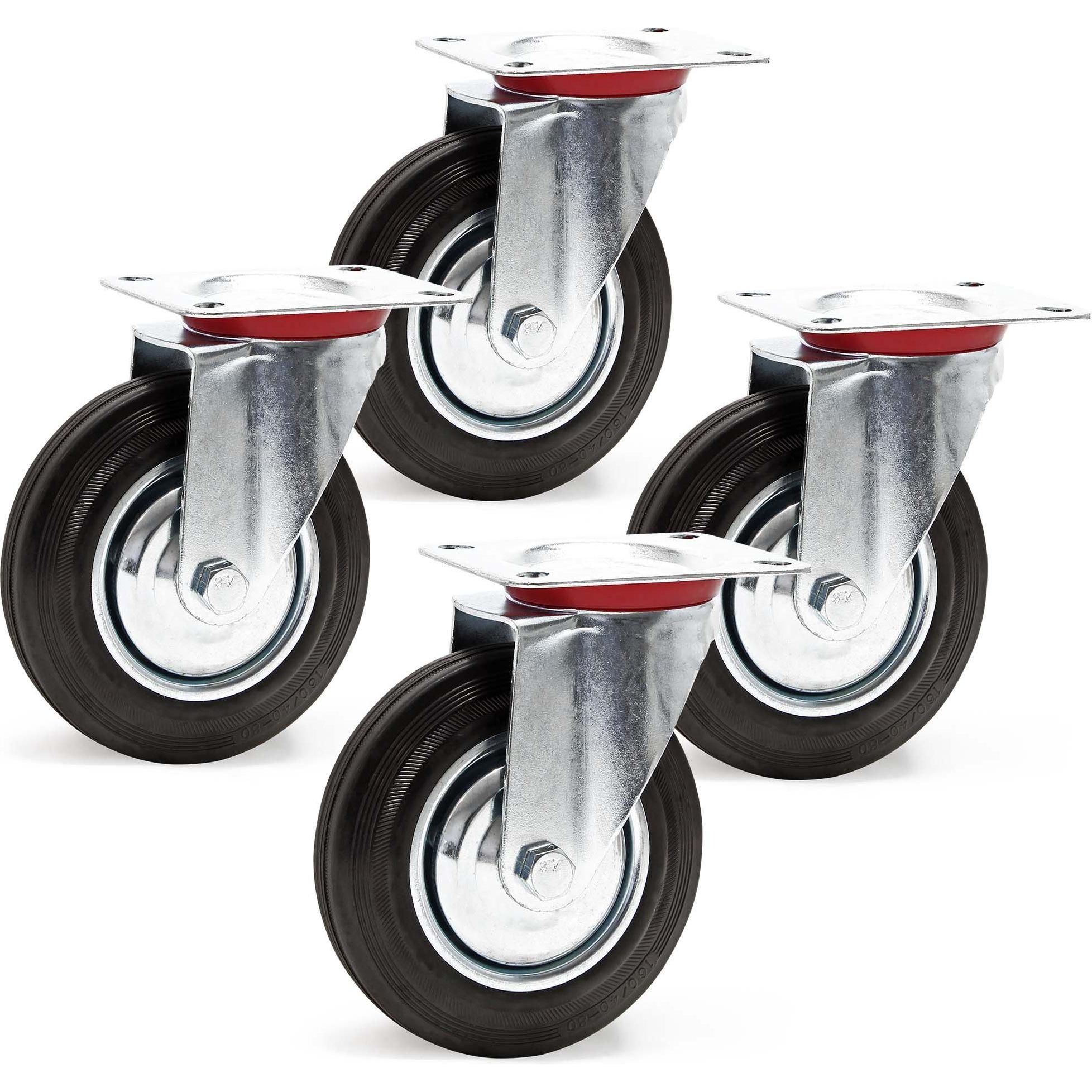 Wiltec, Möbelrollen, Lenkrollen Set 4x Vollgummirad 160mm Transportrolle 130kg Metallfelge Möbelrollen