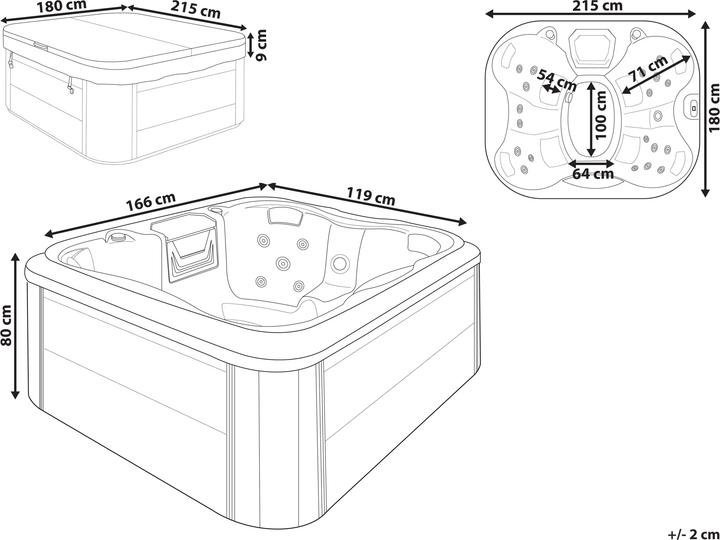 Produktbild Beliani Whirlpool Outdoor grau mit LED rechteckig 180 x 215 cm ARCELIA (4 Pers.)