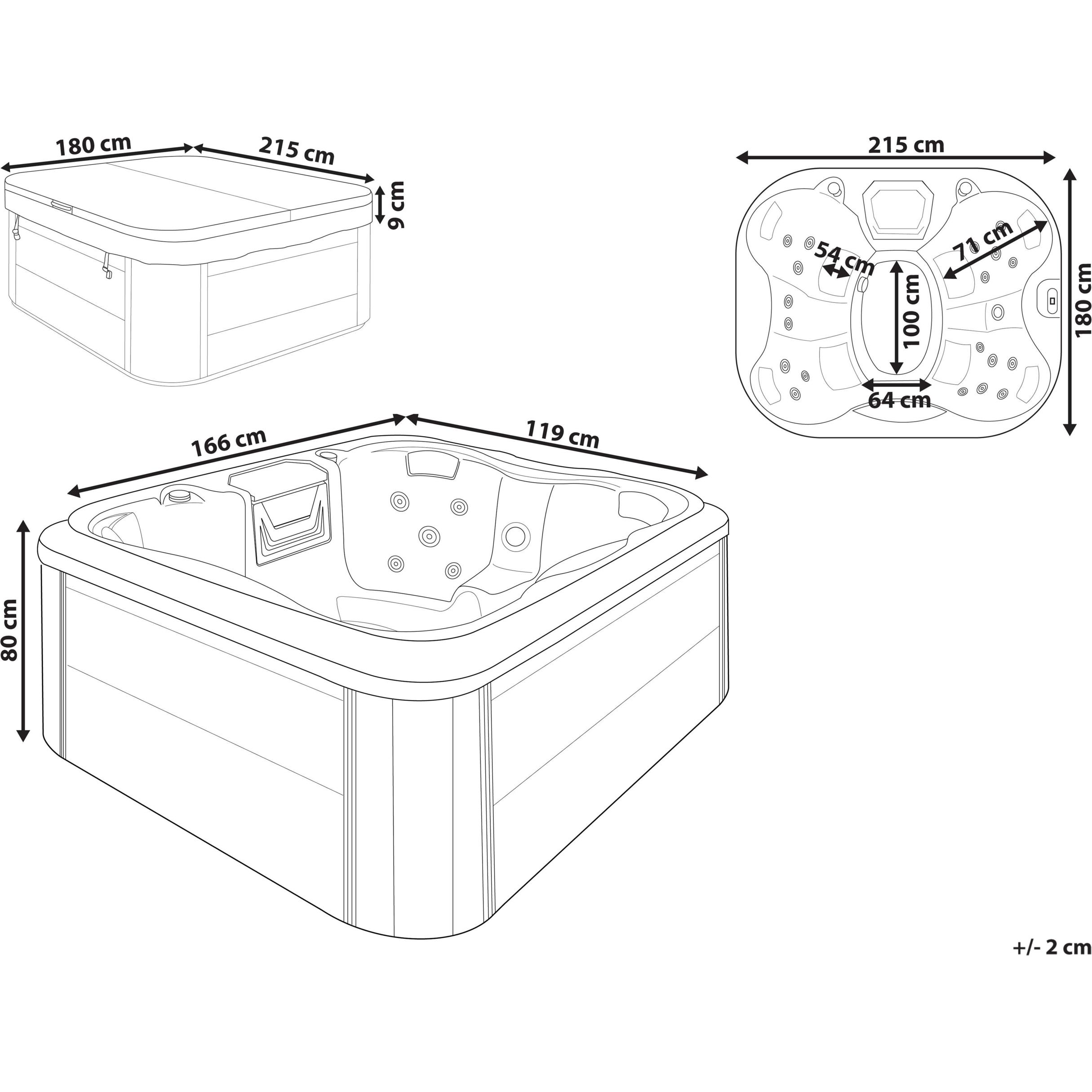 Thumbnail - Beliani, Whirlpool, Whirlpool Outdoor grau mit LED rechteckig 180 x 215 cm ARCELIA (4 Pers.)