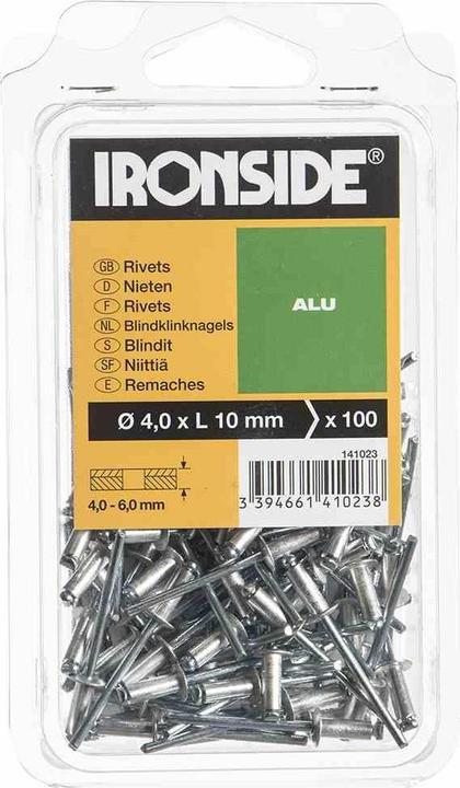 Produktbild Ironside Blindnieten 4,0 x 10 mm Aluminium, Verpackungsinhalt: 100 Stück