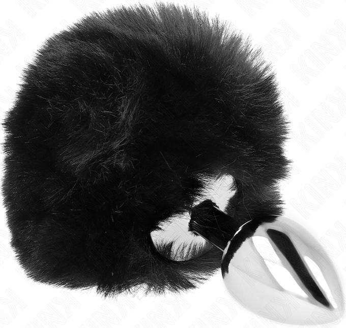 Actual product image Kink Stainless Steel Plug 7 x 3 cm With Black Rabbit Tale Made Of Plastic Fur 8 cm