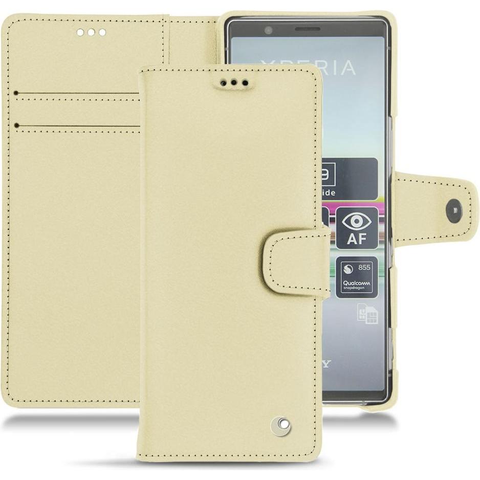 Noreve Lederschutzhülle Wallet (Sony Xperia 5), Smartphone Hülle, Beige