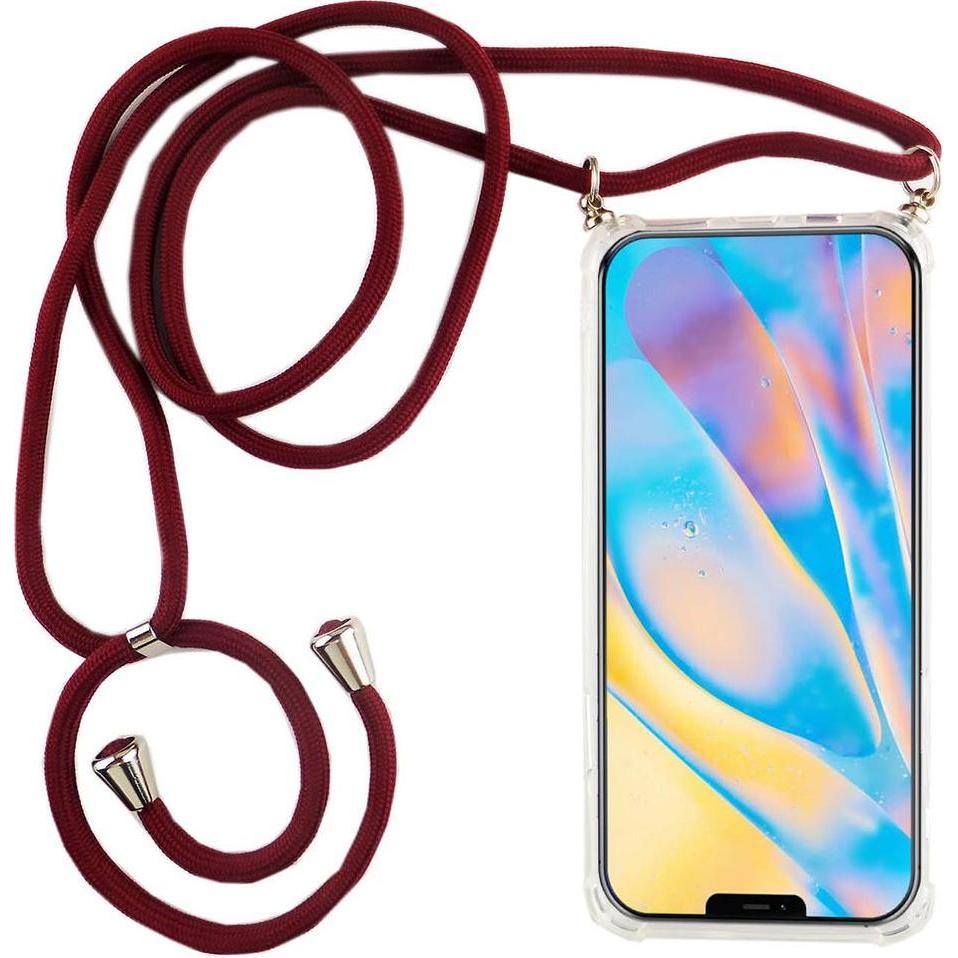 König Design Apple iPhone 12 mini Handykette Hülle mit Band Case zum umhängen Kordel Rot Neu, Handykette, Transparent