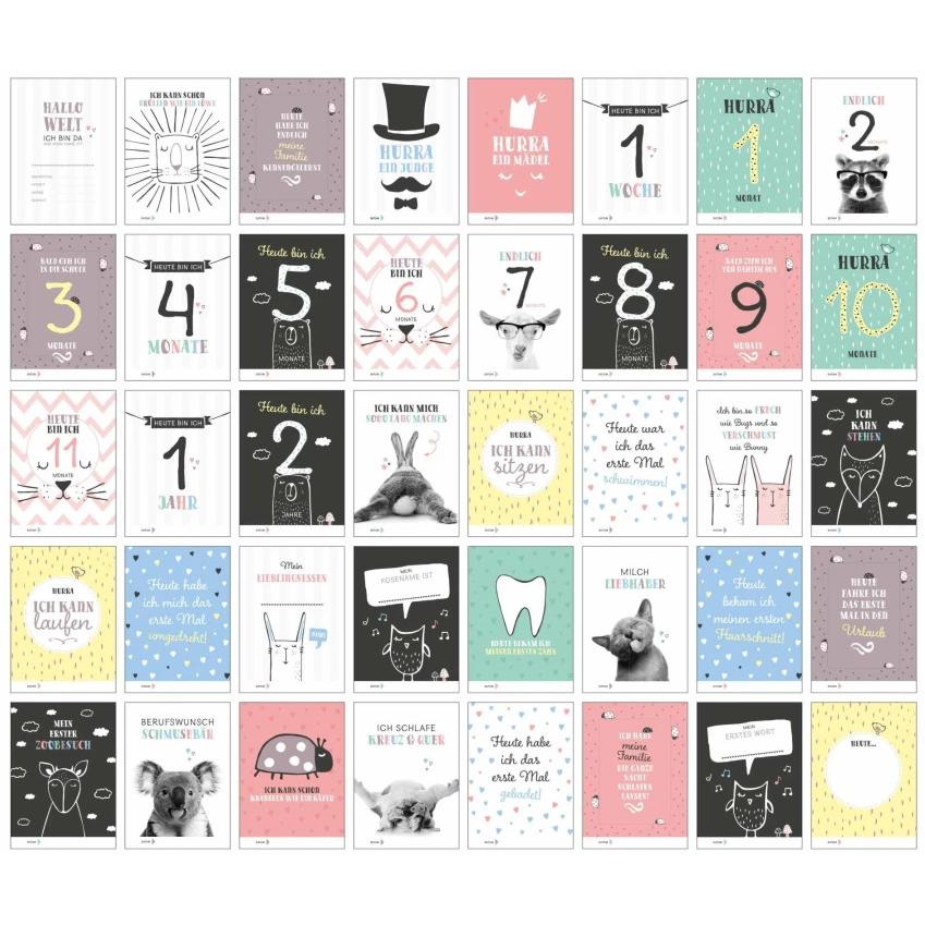 Nova MD, Babyerinnerungen, 40 Baby Meilenstein-Karten für das 1. Lebensjahr für Mädchen und Junge. Baby Milestone Cards ...