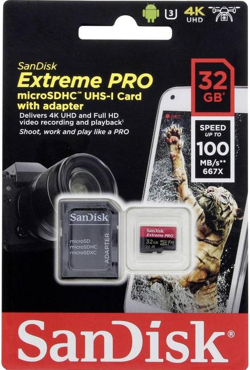 Produktbild Sandisk Extreme PRO UHS-I V30 (32 GB, microSDHC, U3, UHS-I)