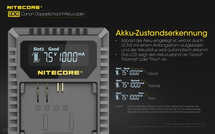Actual product image Nitecore UCN3 Pro Compacte Dubbel Lader voor Canon LP E6 (N) met USB (Charger)