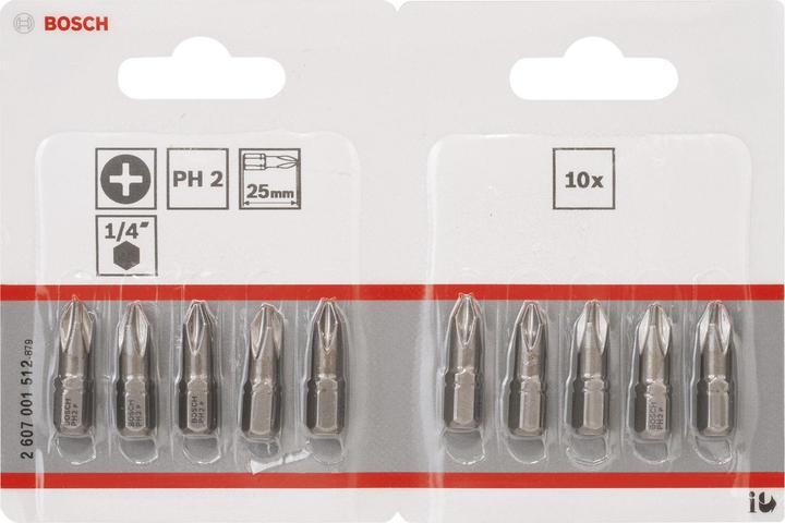 Actual product image Bosch Professional Zubehör Screwdriver bit extra-hard PH 2, 25 mm, pack of 10, in blister pack (Cross Phillips PH M2)