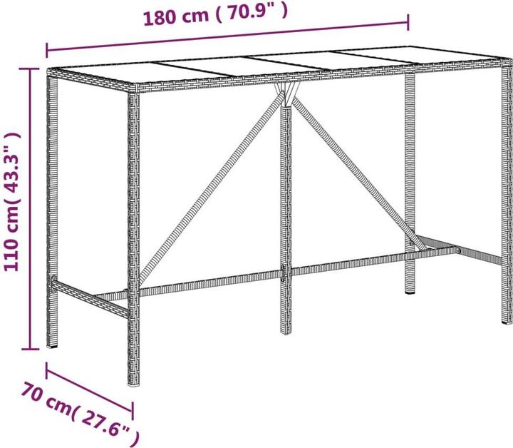 Produktbild vidaXL Bartisch mit Glasplatte (180 x 70 x 110 cm)