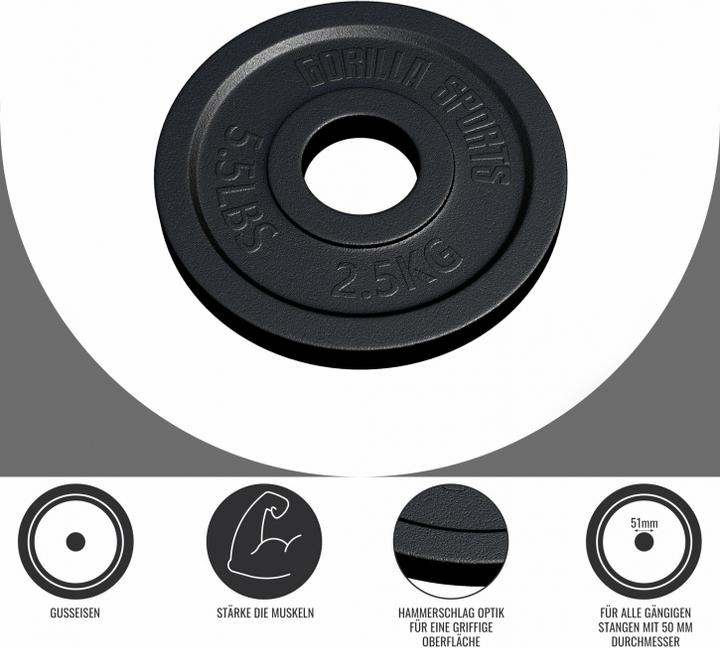 Produktbild Gorilla Sports Hantelscheibe 50/51mm 2,5 kg (1 x 2.5 kg)