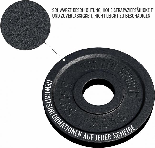 Produktbild Gorilla Sports Hantelscheibe 50/51mm 2,5 kg (1 x 2.5 kg)