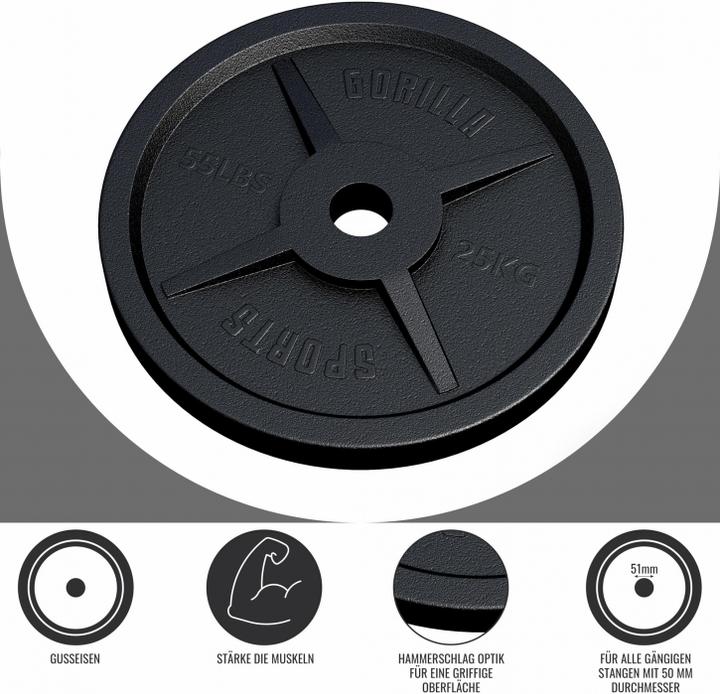 Produktbild Gorilla Sports Hantelscheibe 50/51mm 25 kg (1 x 25 kg)