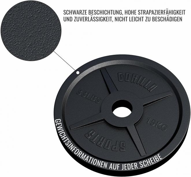 Immagine prodotto Gorilla Sports Piastra di peso 50/51mm 15 kg (1 x 15 kg)