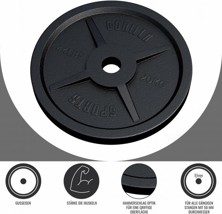Produktbild Gorilla Sports Hantelscheibe 50/51mm 20 kg (1 x 20 kg)