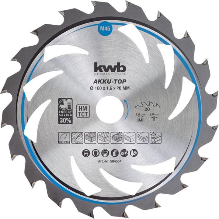 Actual product image kwb AKKU-TOP saw blade for hand circular saws 160 x 16, 20 teeth, thin cut