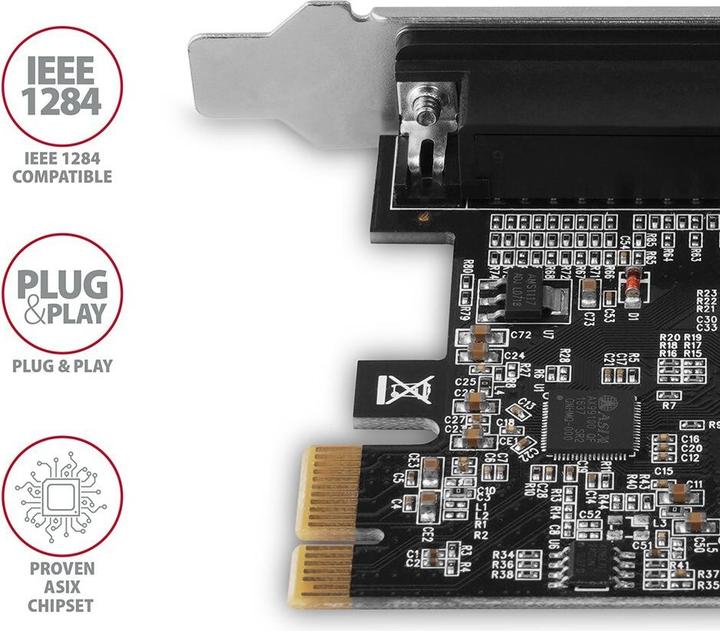 Actual product image Axagon PCEA-P1N PCIe adapter with 1x parallel ports - ASIX AX99100 chipset