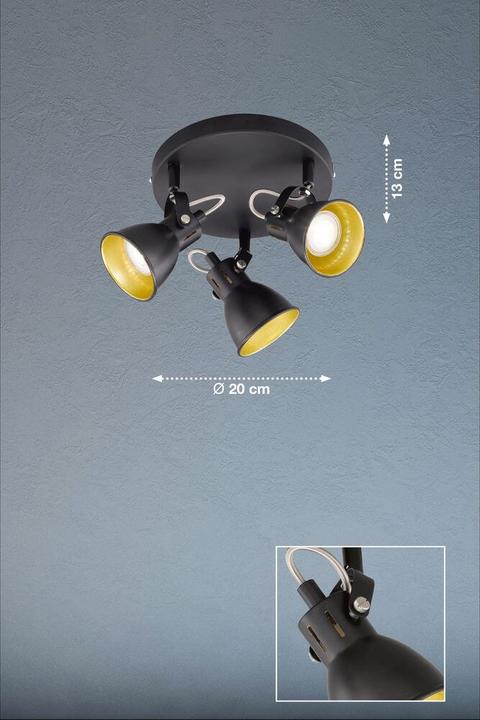 Actual product image FHL easy FHL Bobby LED ceiling light triple GU10 4W warm white metal shade black inside gold coloured black (GU10)