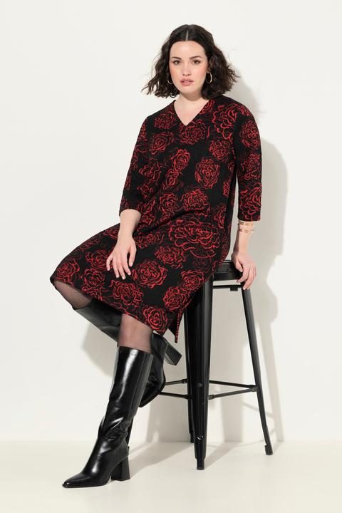 Produktbild Ulla Popken Jacquard-Jerseykleid, V-Ausschnitt, 3/4-Arm, Taschen (46, 48)