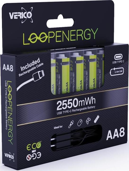 Productafbeelding Verico Batterij 8x AA 1700 mAh met USB-C (8 Pcs., AA / LR6 / Mignon / R6 / R14505, 1700 mAh)