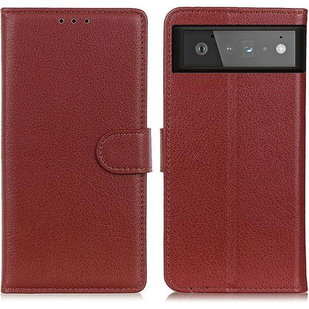 Thumbnail - MU Classic Litchi Leder Bookcover Series (Google Pixel 6), Smartphone Hülle, Braun
