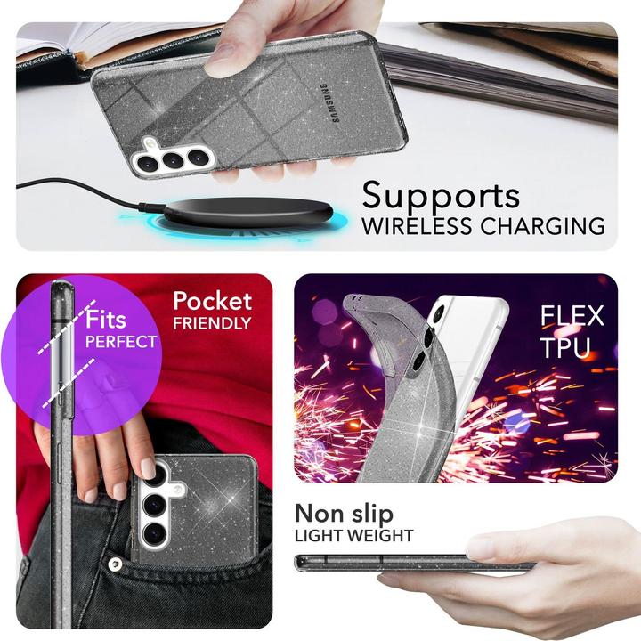Actual product image Nalia Clear glitter silicone cover (Samsung Galaxy S24+)