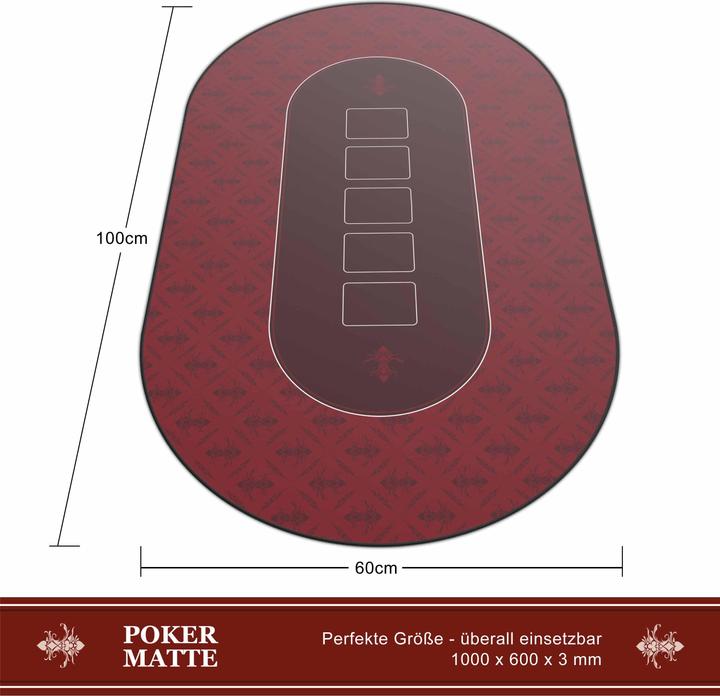 Produktbild CSL Pokermatte, grosse Schreibtischunterlage 1000x600mm, ovale Pokertischauflage für Kartenspiele, rot