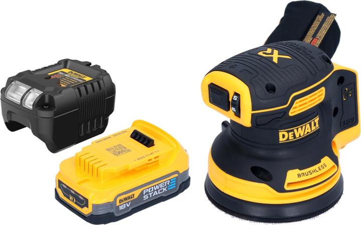 Actual product image DeWalt DCW 210 E1 Akku Exzenterschleifer 18 V 125 mm Brushless + 1x Powerstack Akku 1,7 Ah + (Eccentric grinder)