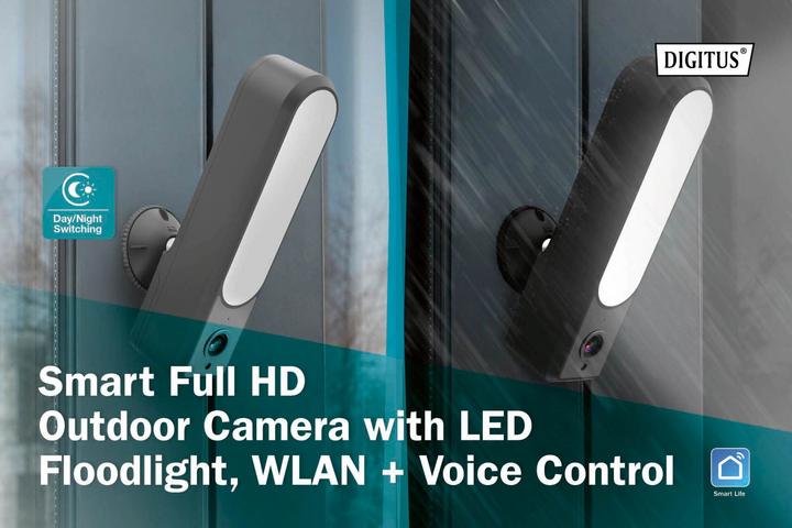 Image du produit Digitus Caméra extérieure intelligente Full HD avec éclairage LED, Wi-Fi + contrôle vocal (1920 x 1080 Pixels)