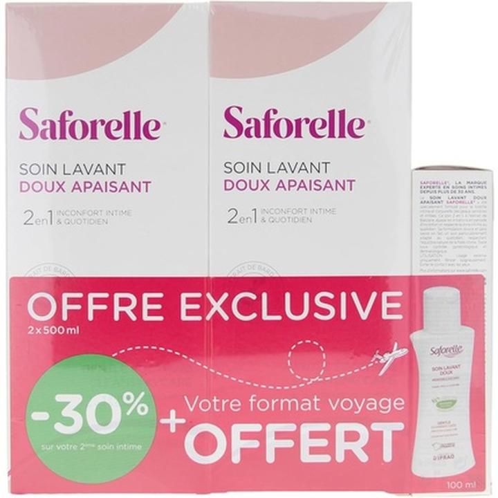 Immagine prodotto Saforelle Detergente delicato 2 x 500ml + 1 x 100ml (600 ml, Lozione per il lavaggio intimo)