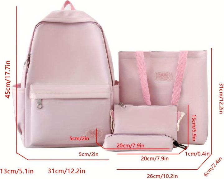 Immagine prodotto Only-Bags.Store Set di borse 4 pezzi: zaino in nylon a tinta unita con cinghie regolabili, tote, crossbody &