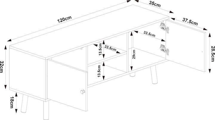 Produktbild En.Casa Fernsehschrank Reyljand mit 2 Türen 120x35x50 cm Weiss/Teakoptik (120 x 35 x 50 cm)