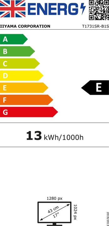 Label énergétique iiyama Dis Public 17 T1731SR-B1S TOUCH (1280 x 1024 pixels, 17")